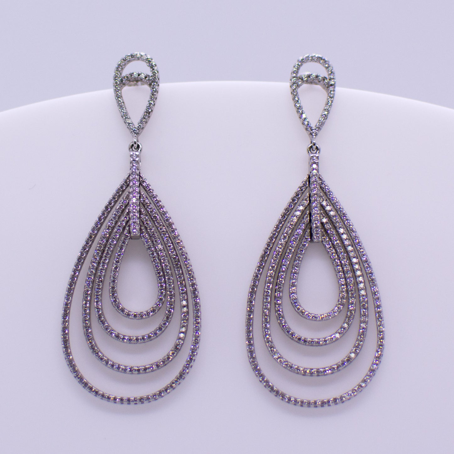Silver CZ Long Drop Earrings - Tiered Pears - John Ross Jewellers