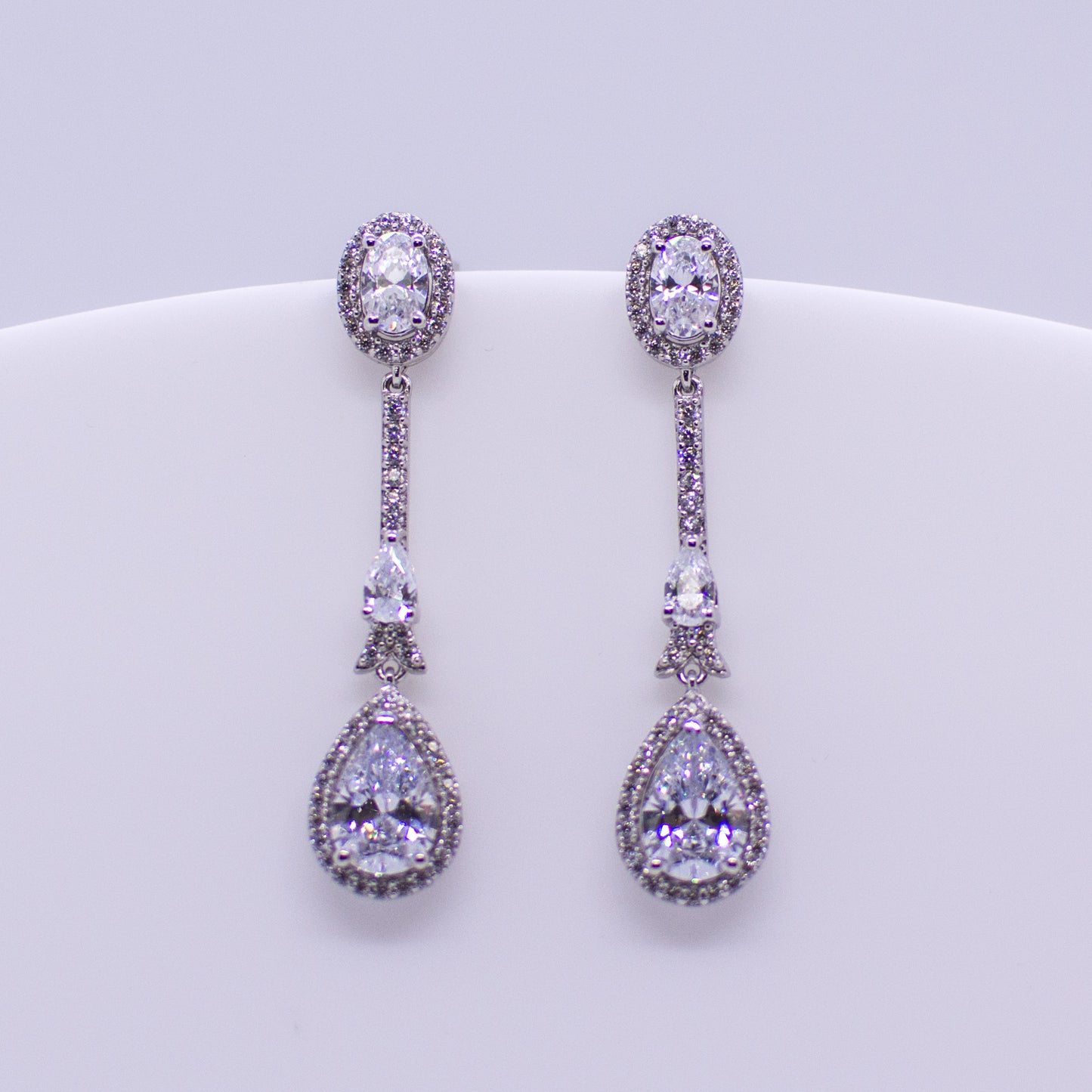 Silver CZ Long Drop Earrings - Oval & Pear Cuts - John Ross Jewellers