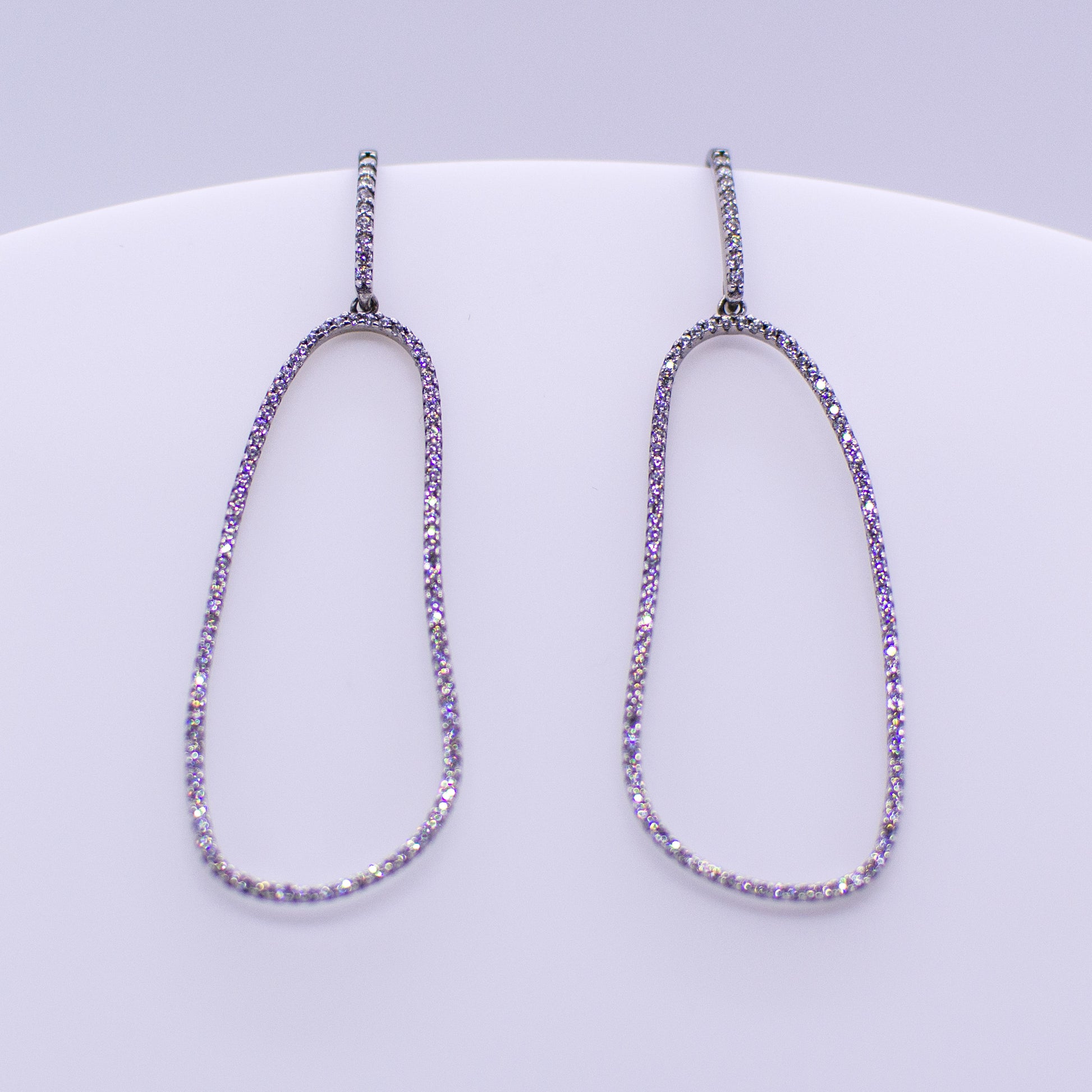 Silver CZ Long Drop Earrings - Open Shape - John Ross Jewellers