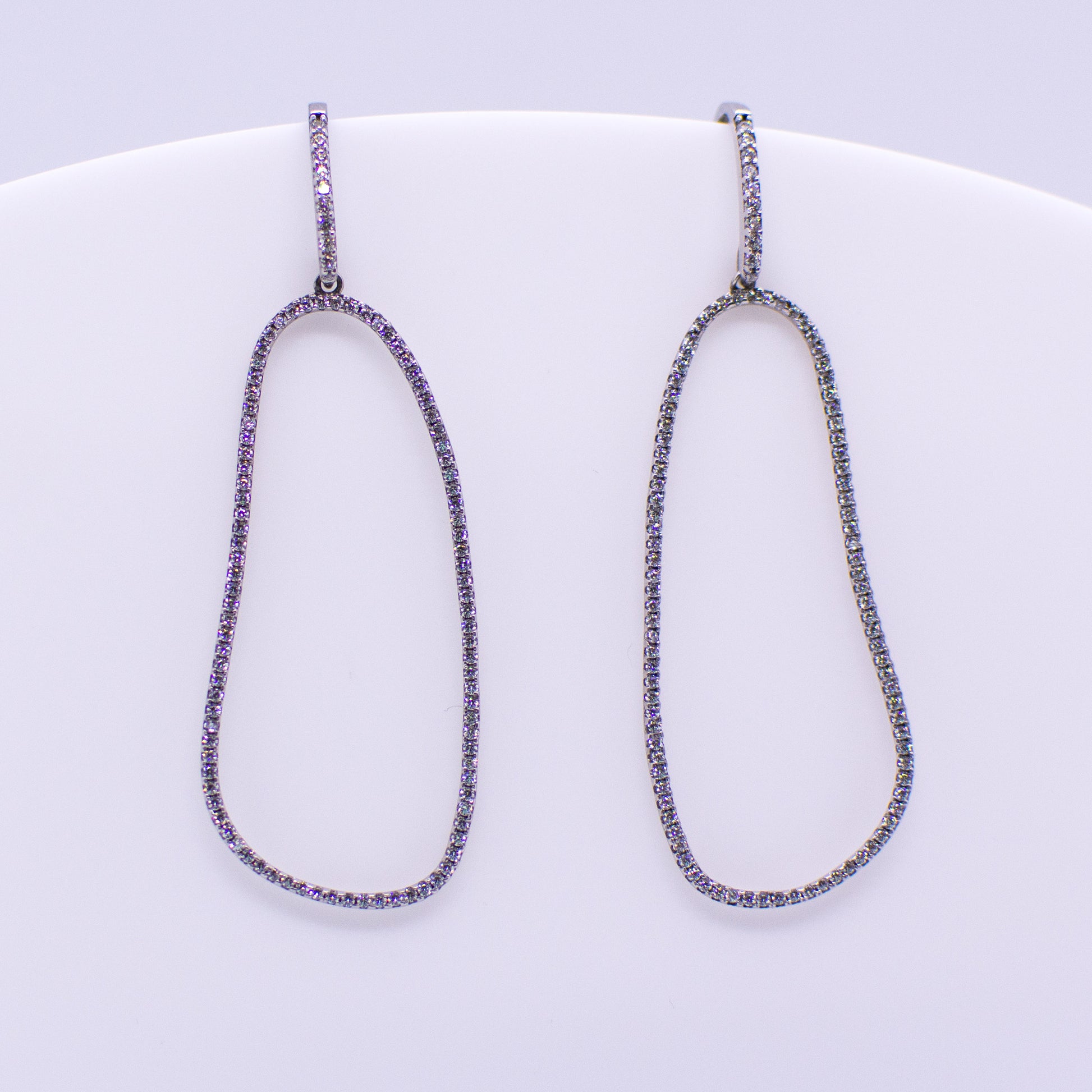 Silver CZ Long Drop Earrings - Open Shape - John Ross Jewellers