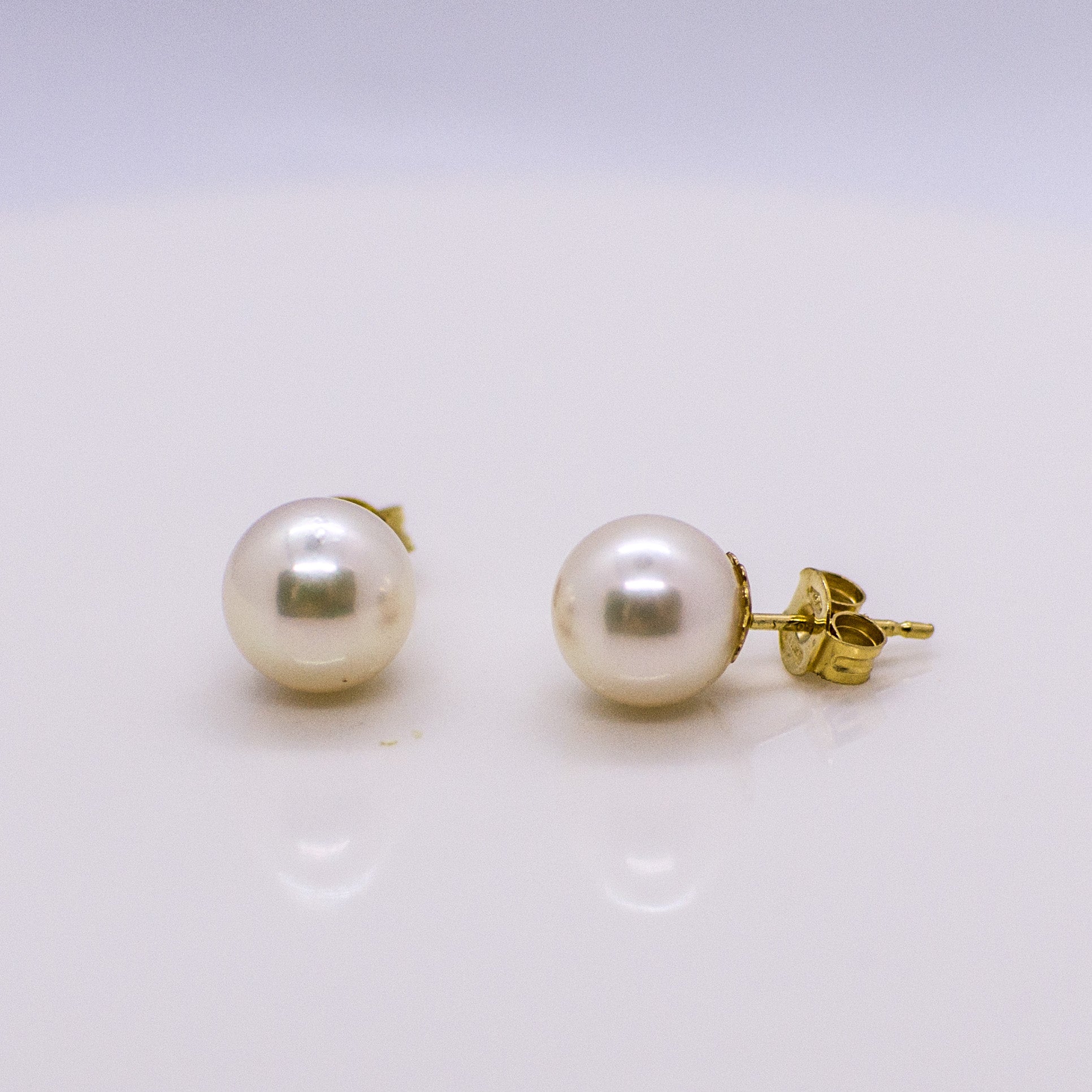 18ct Gold 8-8.5mm Akoya Pearl Stud Earrings - John Ross Jewellers