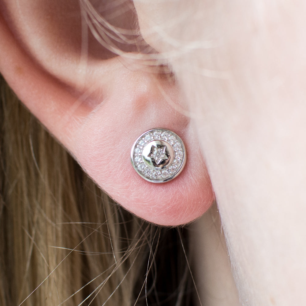 Silver CZ Button Stud Earrings - John Ross Jewellers