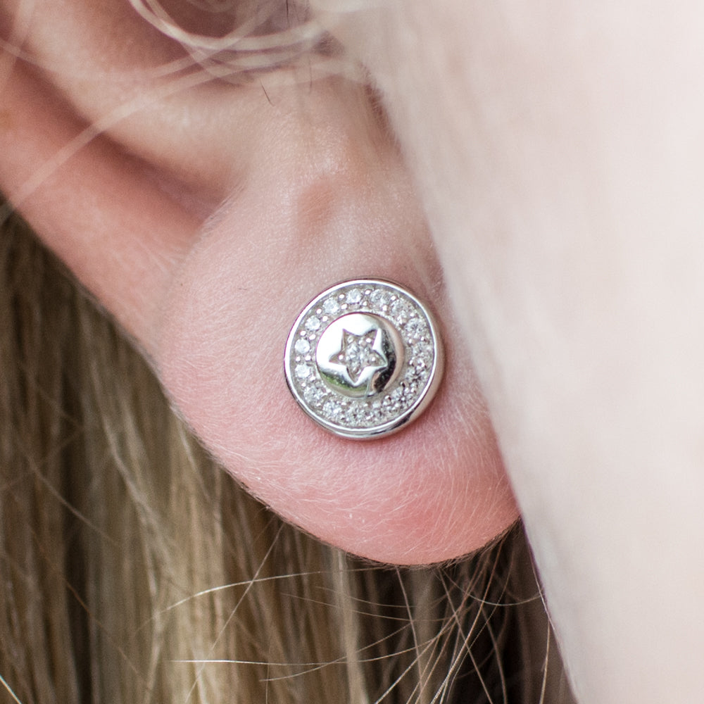 Silver CZ Button Stud Earrings - John Ross Jewellers