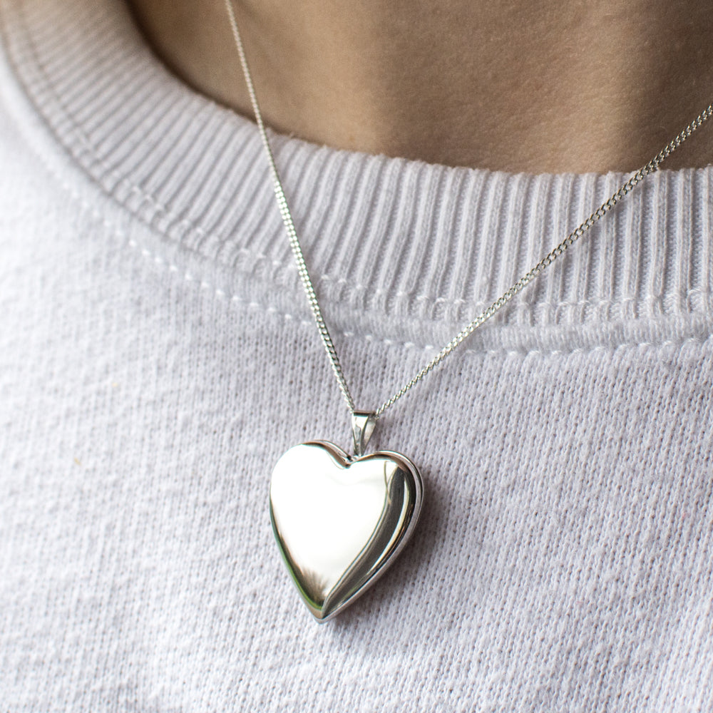 Silver Polished Heart Locket & Chain | Plain - John Ross Jewellers