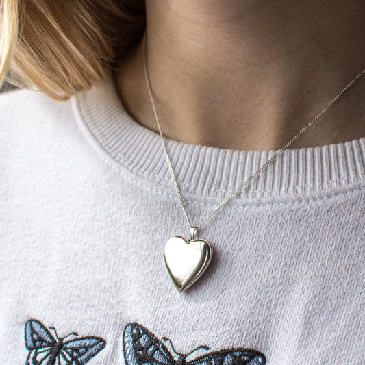 Silver Polished Heart Locket & Chain | Plain - John Ross Jewellers