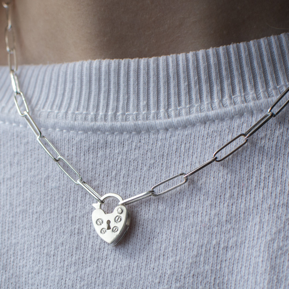 Silver Padlock Necklace - Long Link Chain - John Ross Jewellers