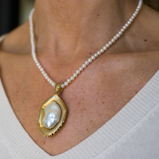 Oval Baroque Pearl Pendant on Pearls - John Ross Jewellers