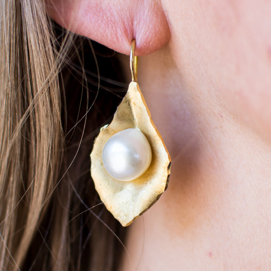 Baroque Pearl Leaf Drop Earrings - John Ross Jewellers