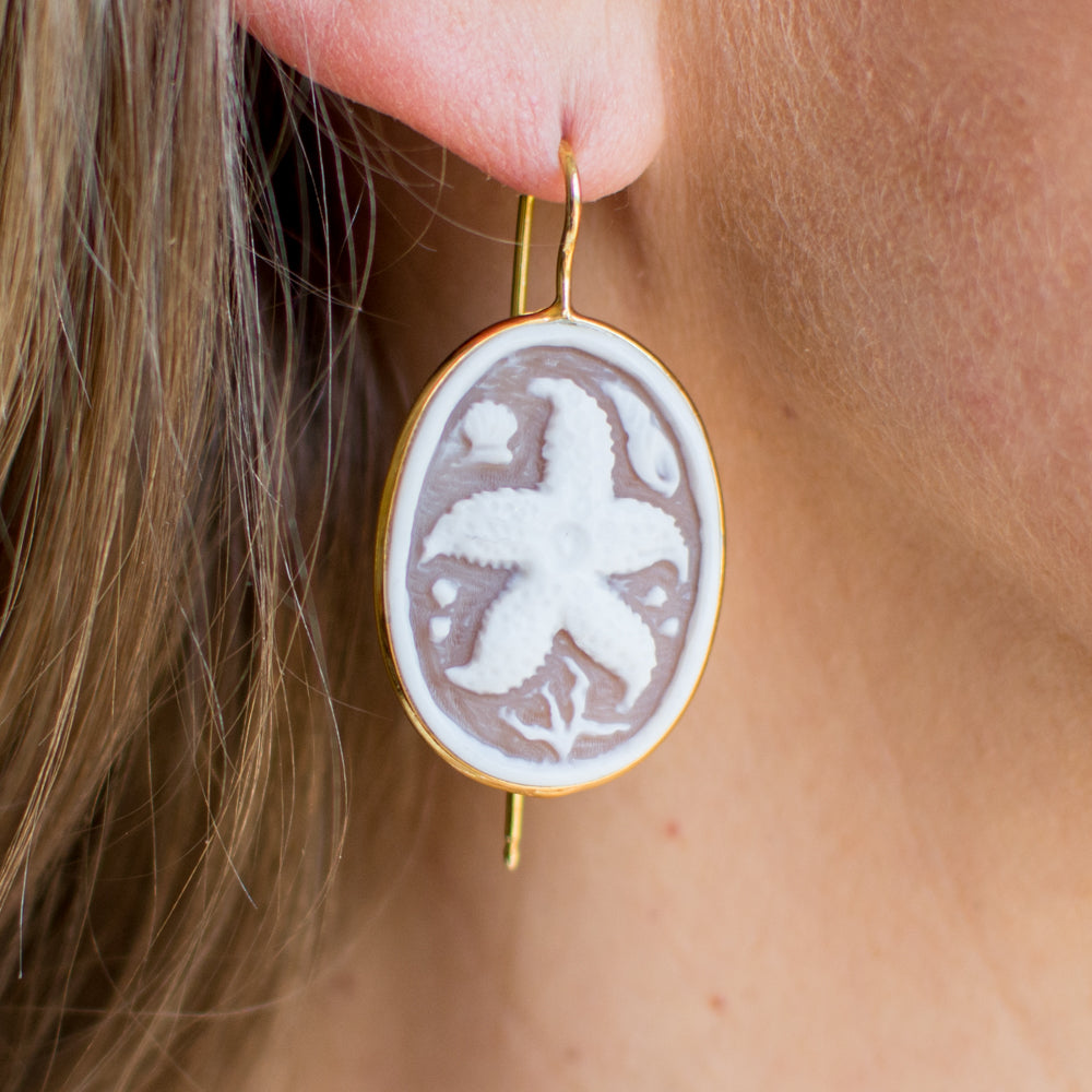 Starfish Cameo Oval Drop Earrings - Medium - John Ross Jewellers