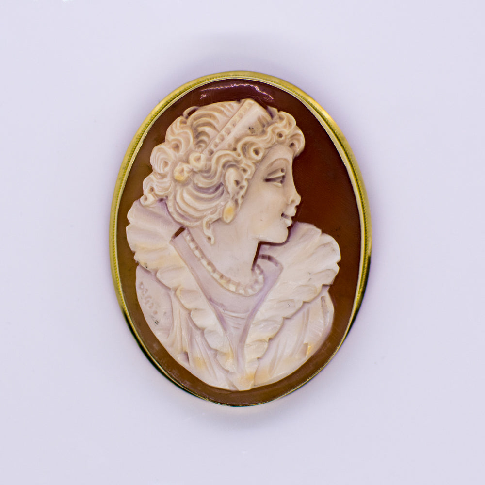 18ct Gold Shell Lady Cameo Brooch/Pendant | Large - John Ross Jewellers