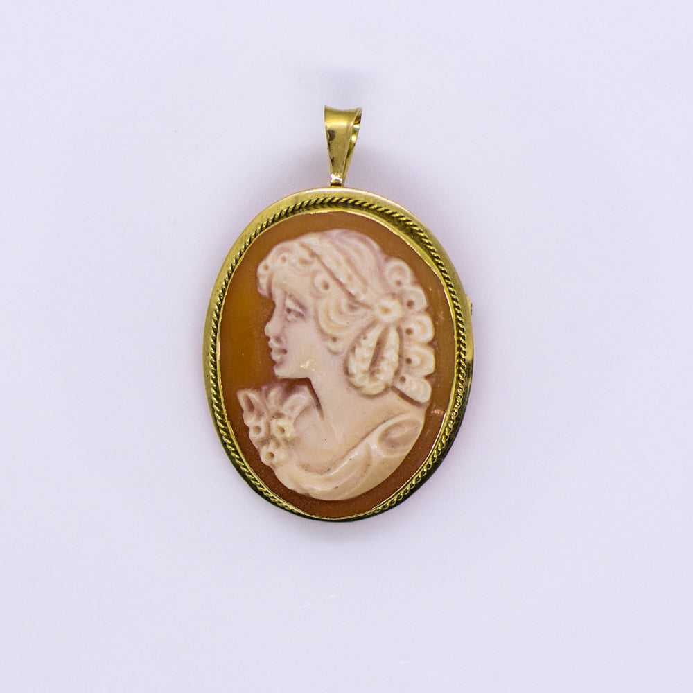 18ct Gold Shell Lady Cameo Brooch/Pendant | Small-Medium - John Ross Jewellers