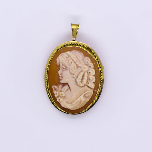 18ct Gold Shell Lady Cameo Brooch/Pendant | Small-Medium - John Ross Jewellers