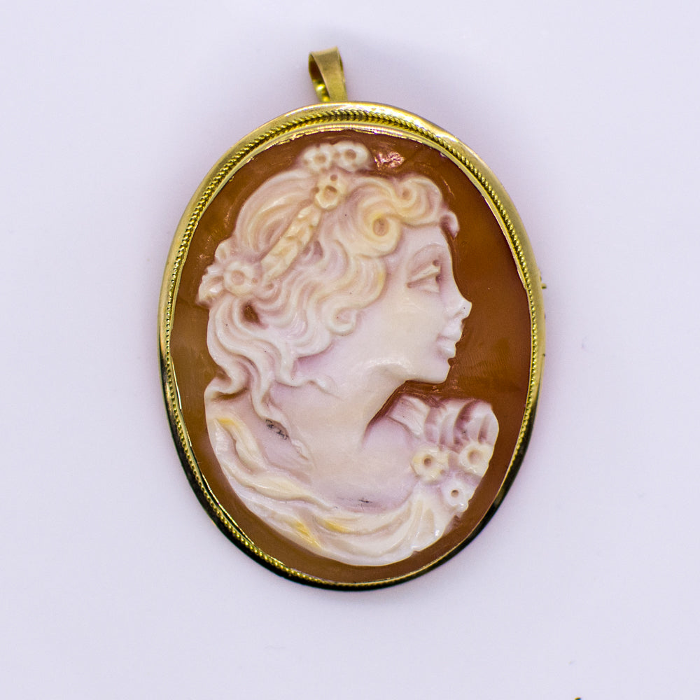 18ct Gold Shell Lady Cameo Brooch/Pendant | Medium - John Ross Jewellers
