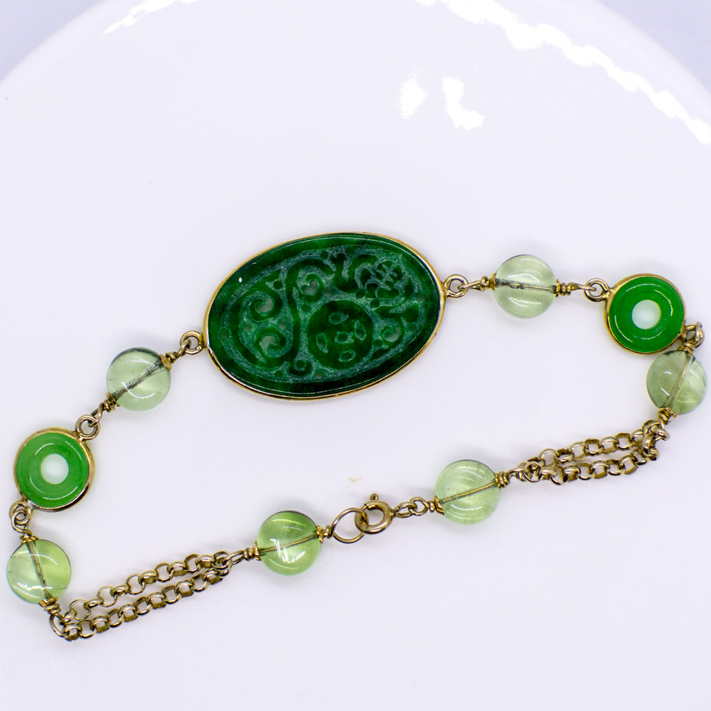 Carved Jade and Quartz Bracelet - John Ross Jewellers