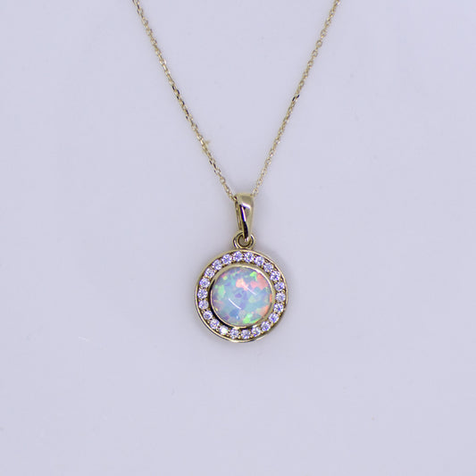 9ct Gold Opalique & CZ Pendant Necklace - John Ross Jewellers