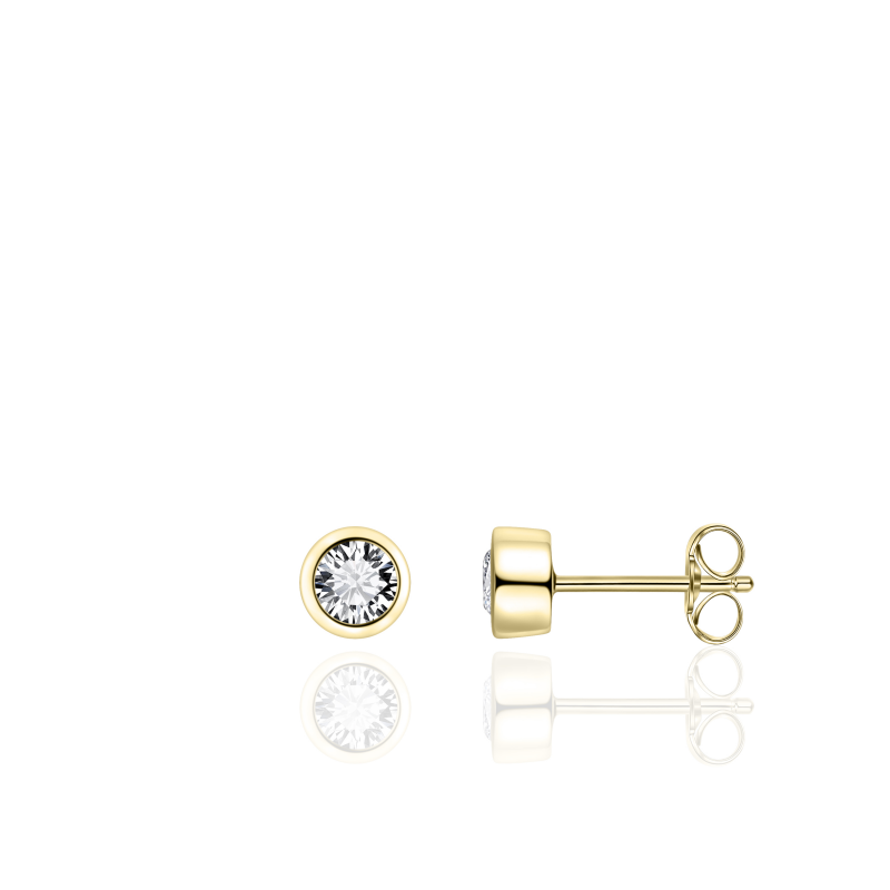Glitz 5mm CZ Stud Earrings - Gold Bezel - John Ross Jewellers