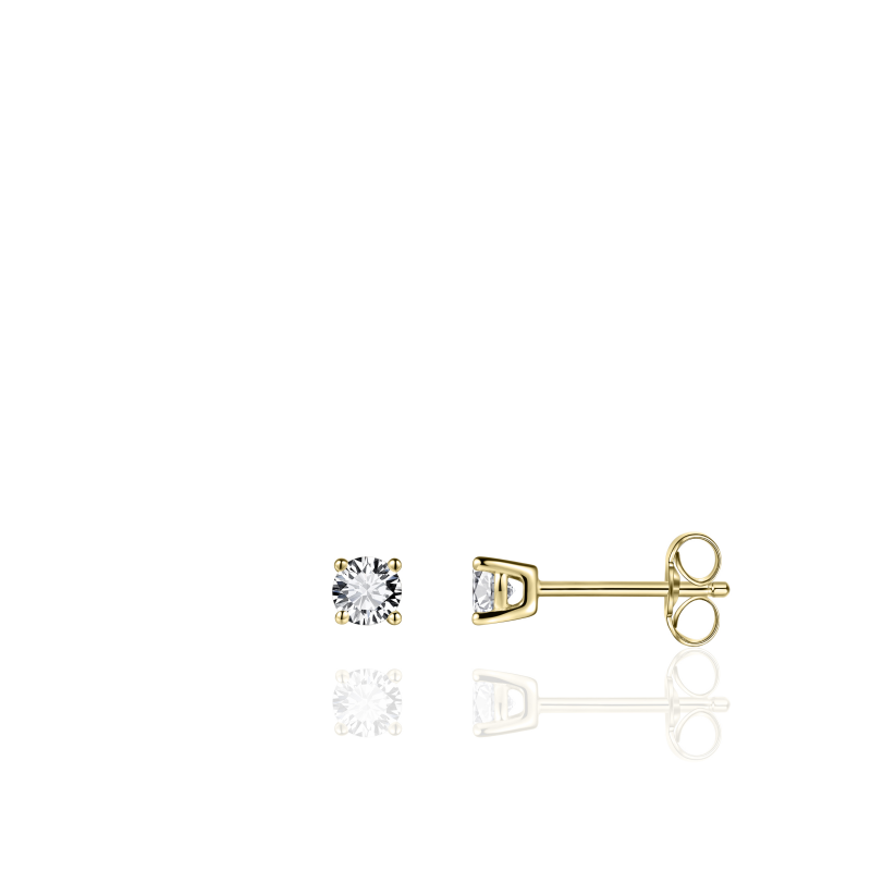 Glitz 4mm CZ Stud Earrings - Gold Four Claw - John Ross Jewellers