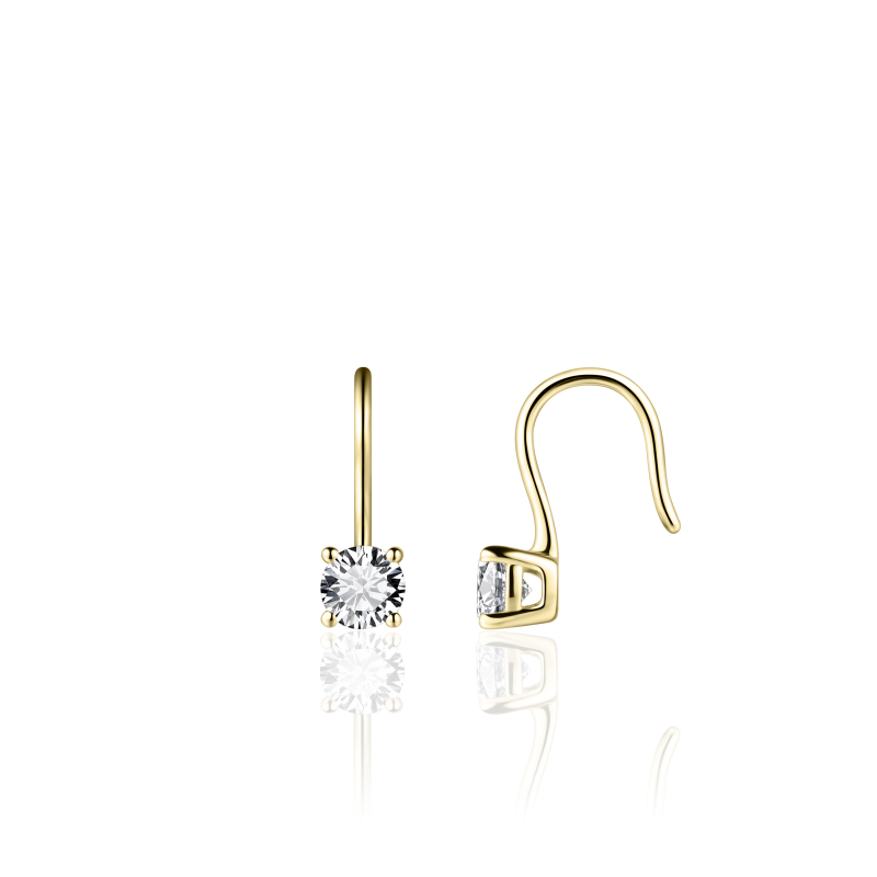 Glitz 5mm CZ Hook Drop Earrings - Gold Four Claw - John Ross Jewellers