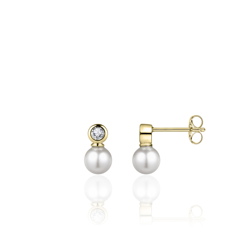 Glitz Pearl & CZ Stud Earrings - Gold Bezel - John Ross Jewellers
