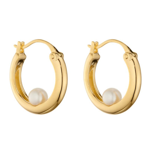 Sunshine Pearl Hoop Earrings | 16mm - John Ross Jewellers