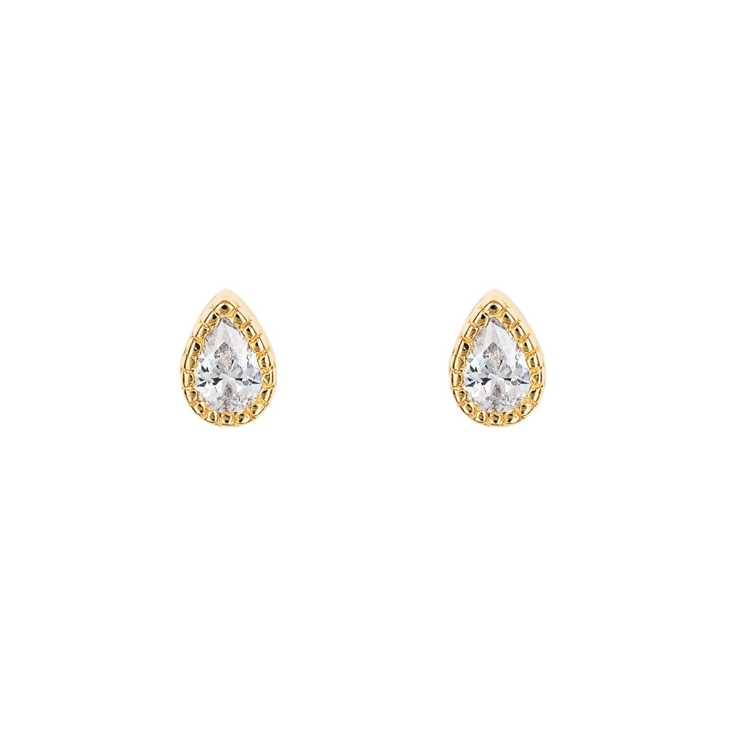 Sunshine Totsy Millgrain Pear CZ Stud Earrings | Recycled Silver - John Ross Jewellers