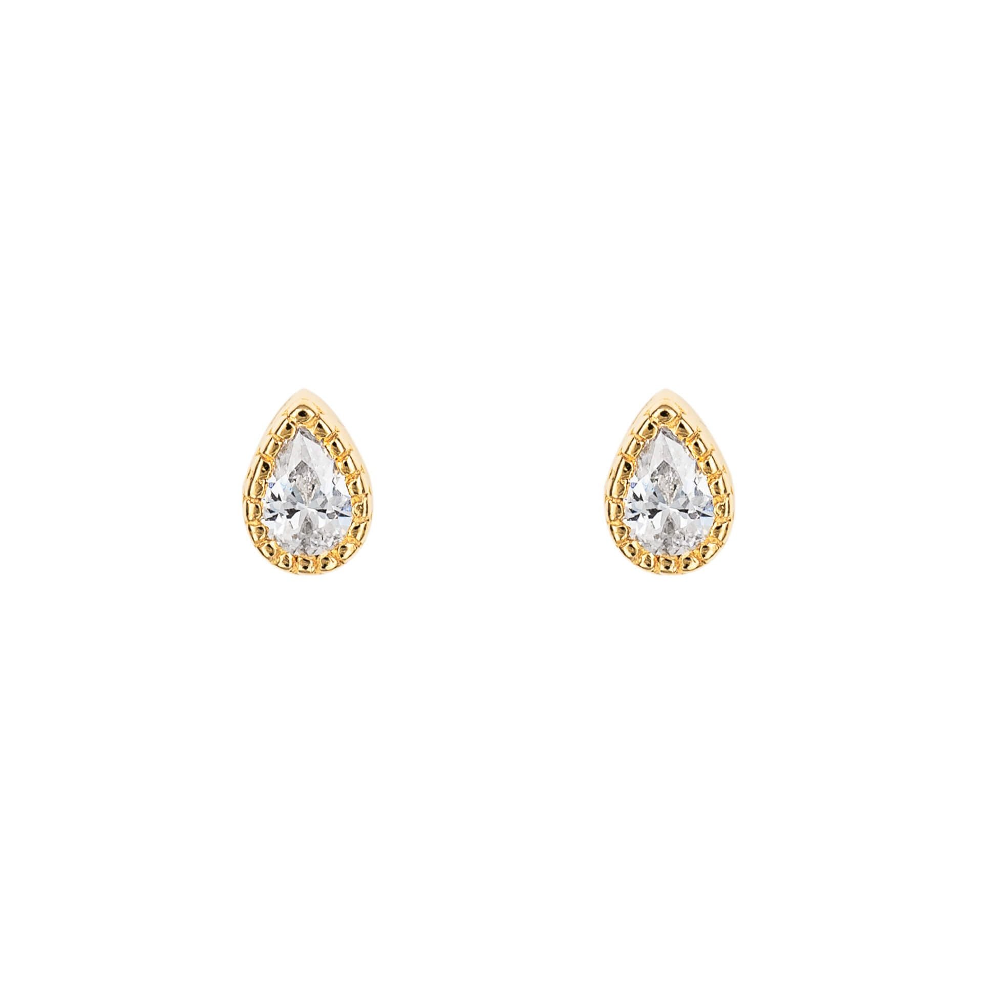 Sunshine Totsy Millgrain Pear CZ Stud Earrings | Recycled Silver - John Ross Jewellers