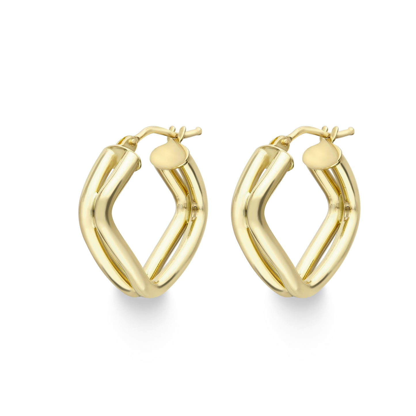 9ct Gold Double Tube Square Hoop Earrings - Medium - John Ross Jewellers