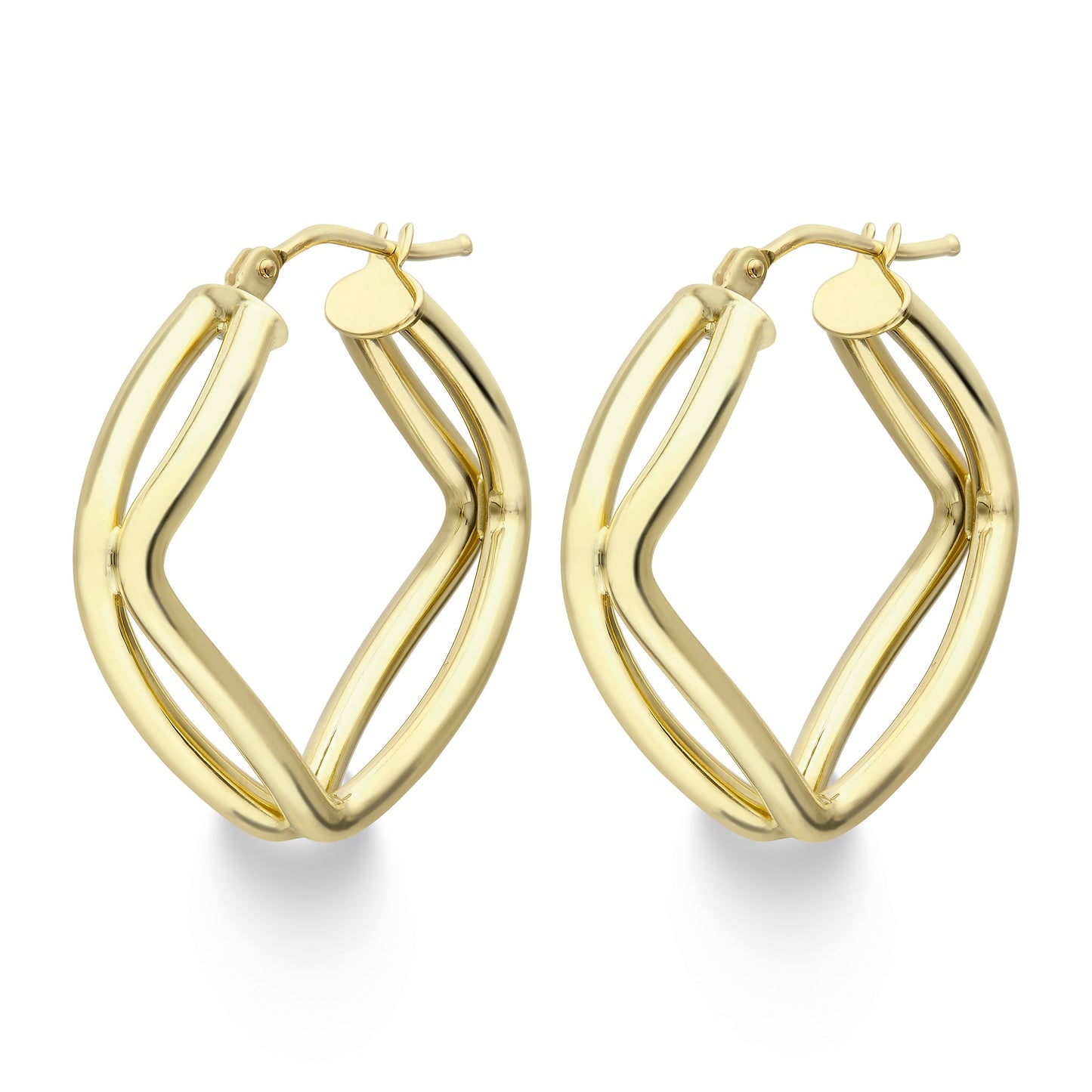 9ct Gold Double Tube Square Hoop Earrings - Large - John Ross Jewellers