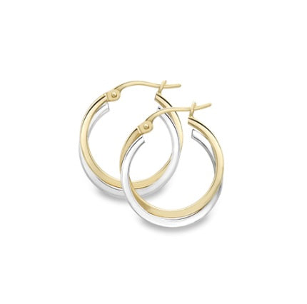 9ct Gold Classic Two Tone Hoop Earrings | Square Tube - John Ross Jewellers