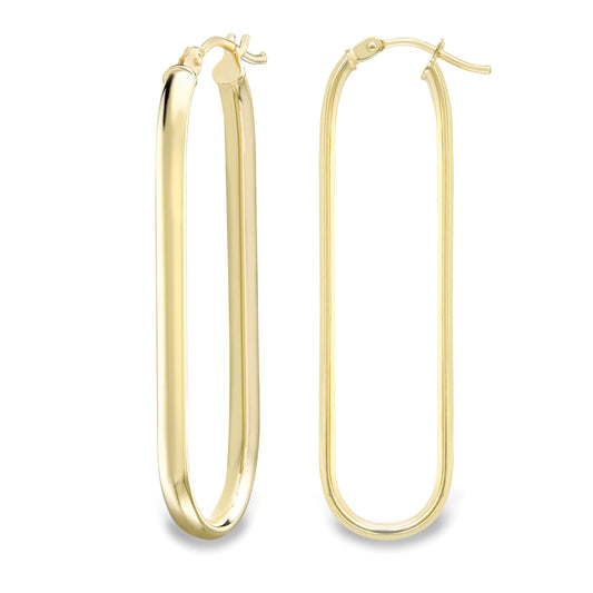 9ct Gold Elongated Hoop Earrings - John Ross Jewellers