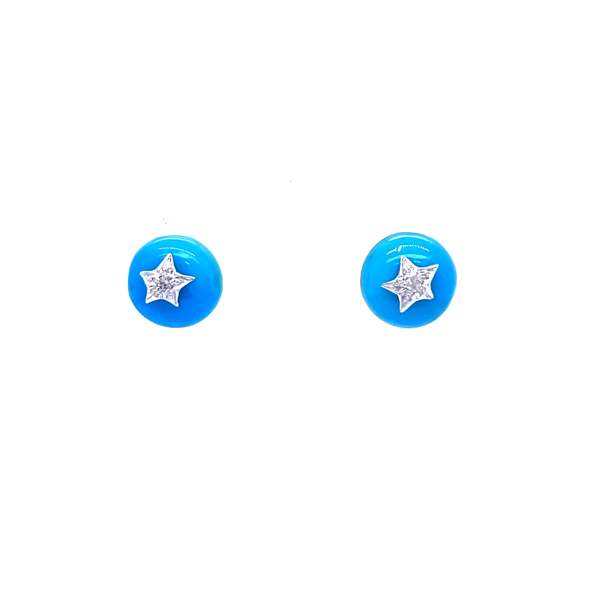 9ct Gold Turquoise & Diamond Star Stud Earrings - John Ross Jewellers