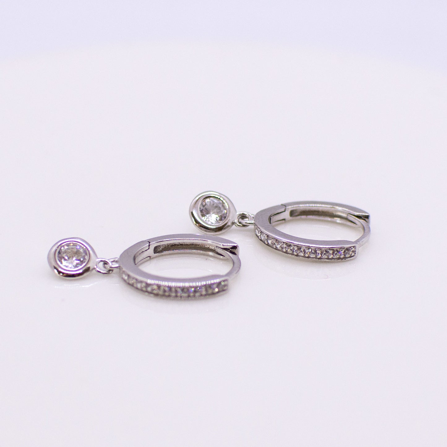 Silver CZ Hoop Earrings with Bezel Set CZ Charms - John Ross Jewellers