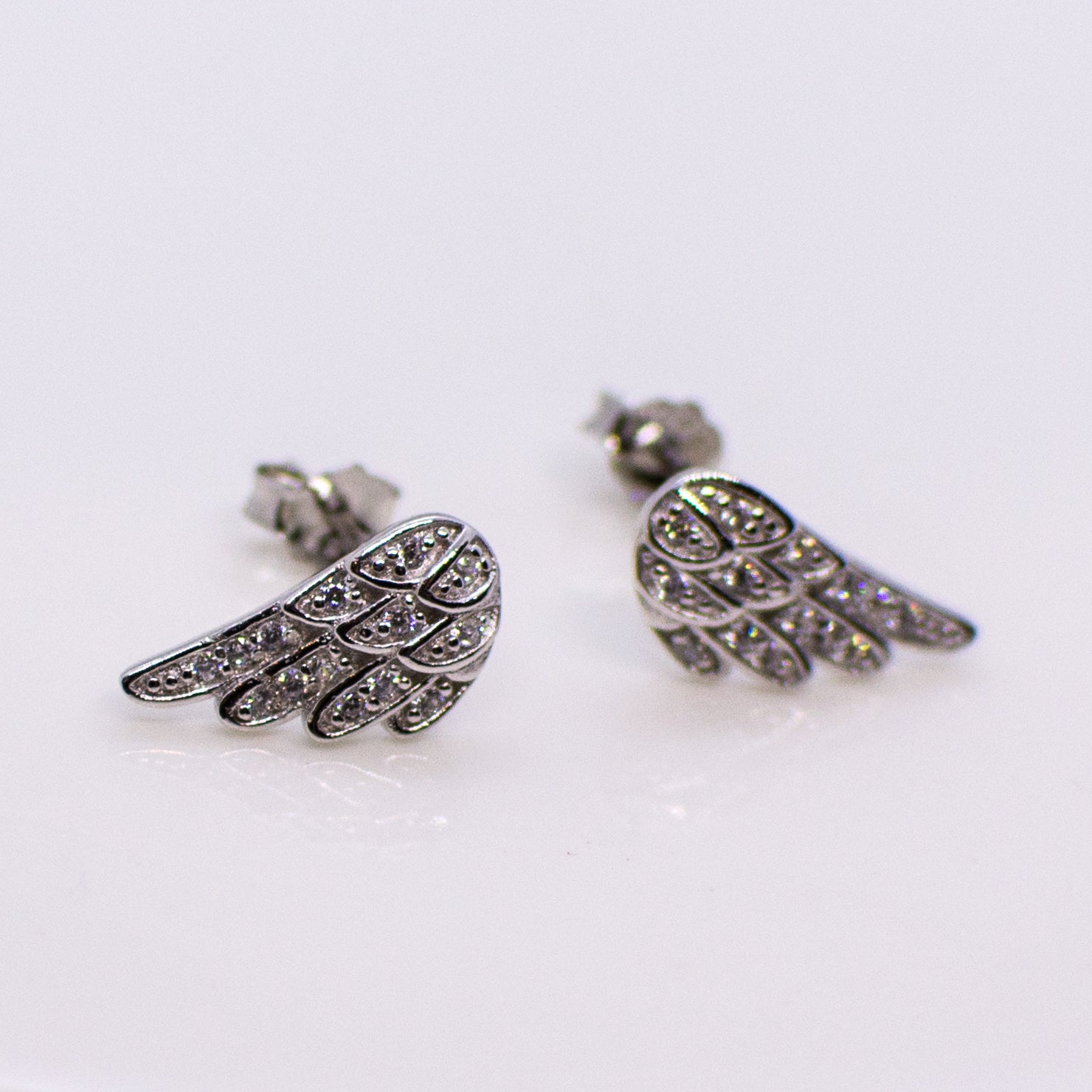 Silver CZ Wing Stud Earrings - John Ross Jewellers
