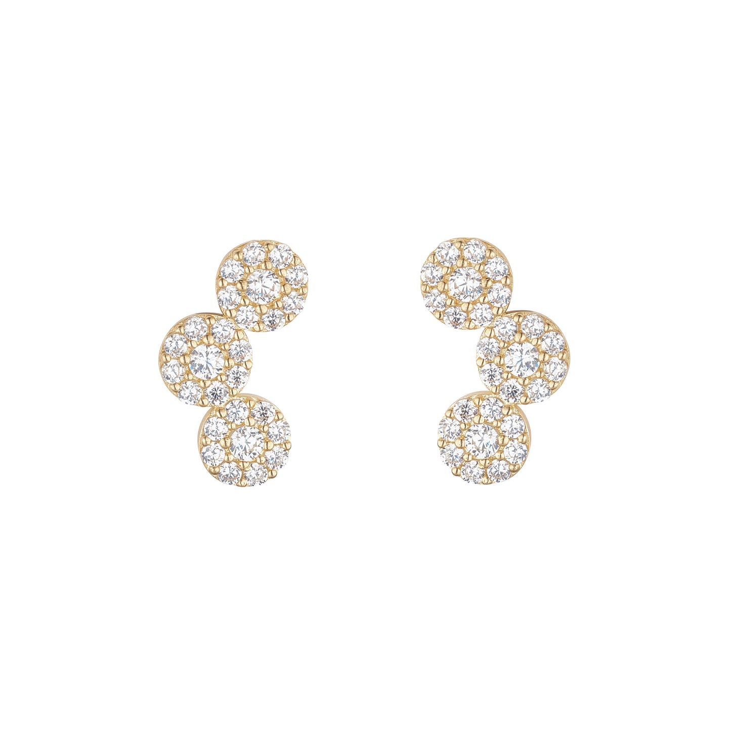 9ct Gold CZ Trilogy Cluster Stud Earrings - John Ross Jewellers