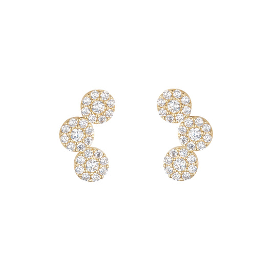 9ct Gold CZ Trilogy Cluster Stud Earrings - John Ross Jewellers