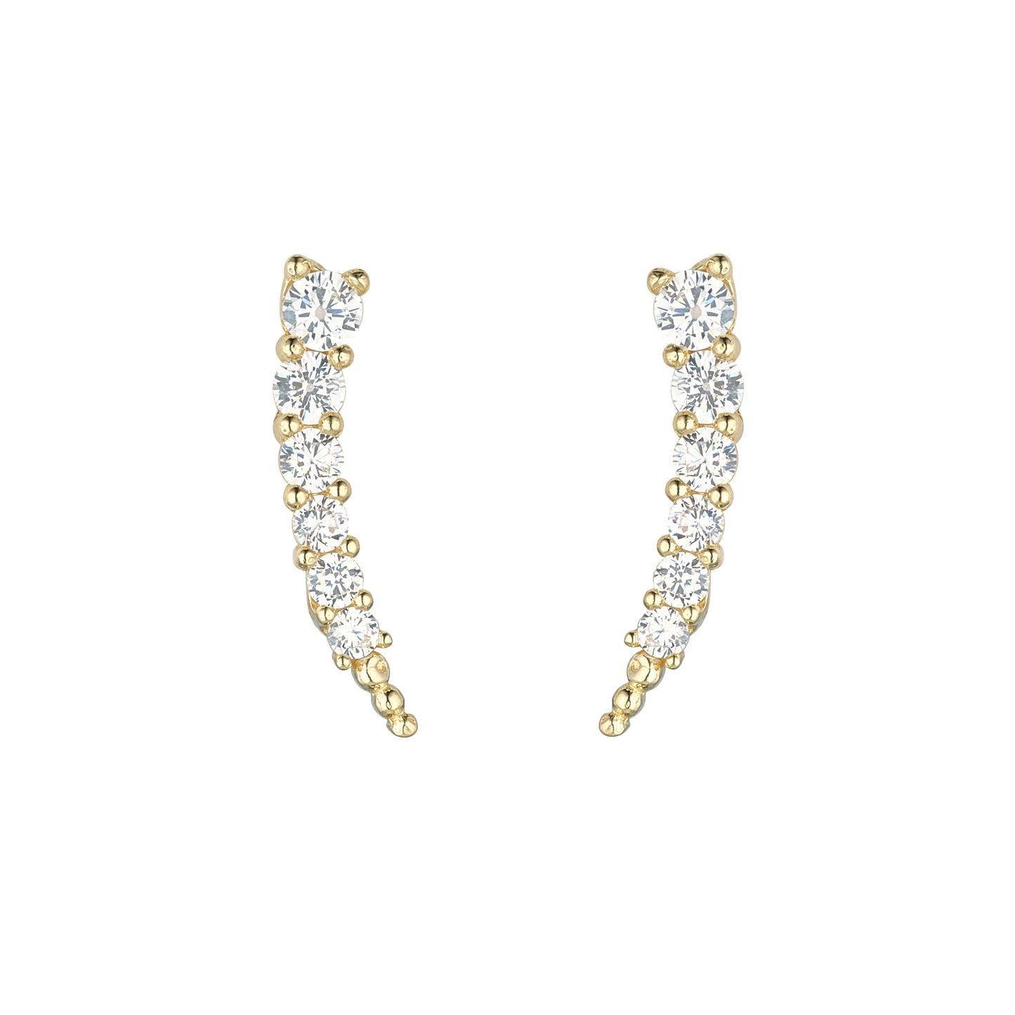 9ct Gold CZ Tapered Climber Stud Earrings - John Ross Jewellers