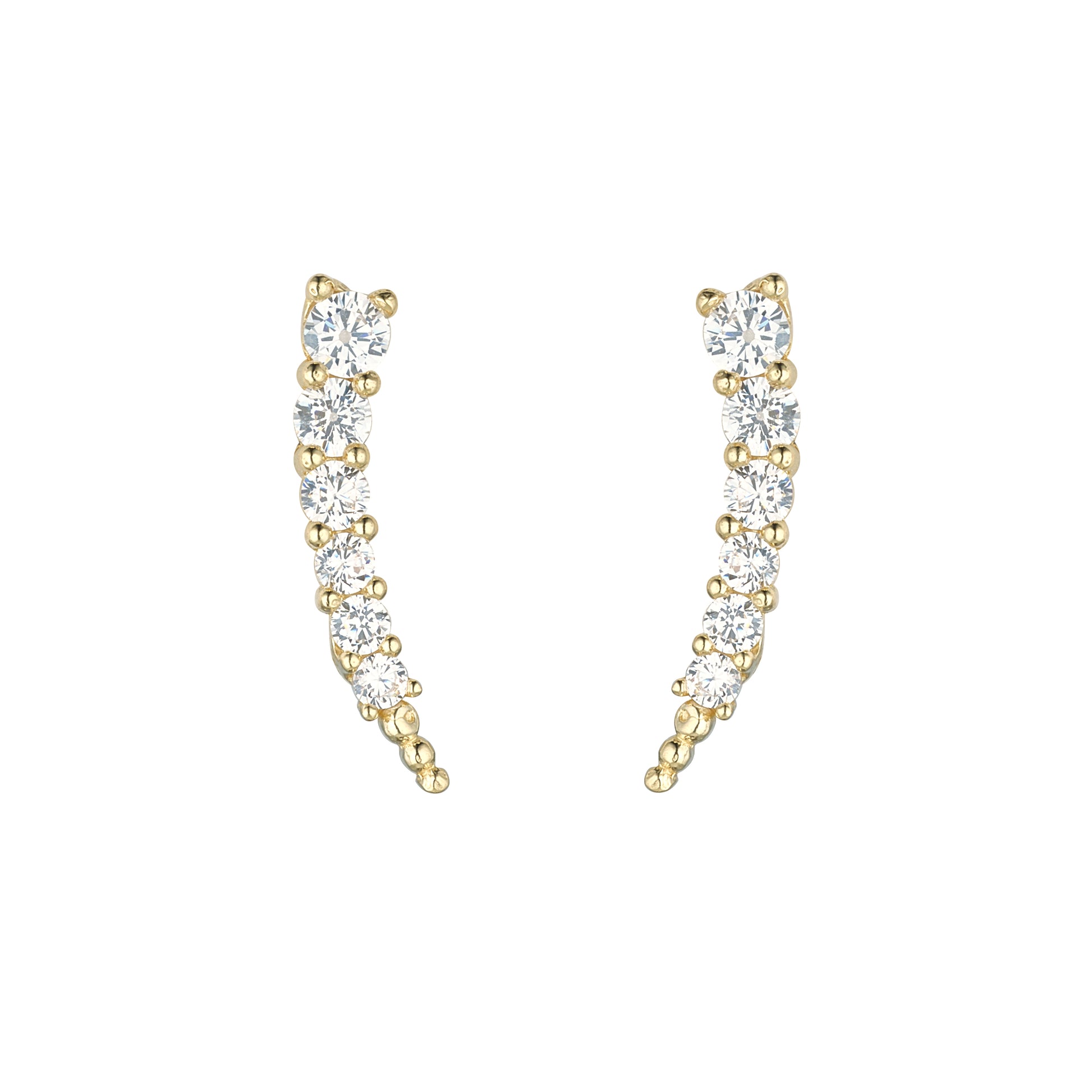 9ct Gold CZ Tapered Climber Stud Earrings - John Ross Jewellers