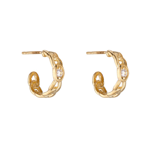 9ct Gold CZ Chain Hoop Earrings | 10mm - John Ross Jewellers