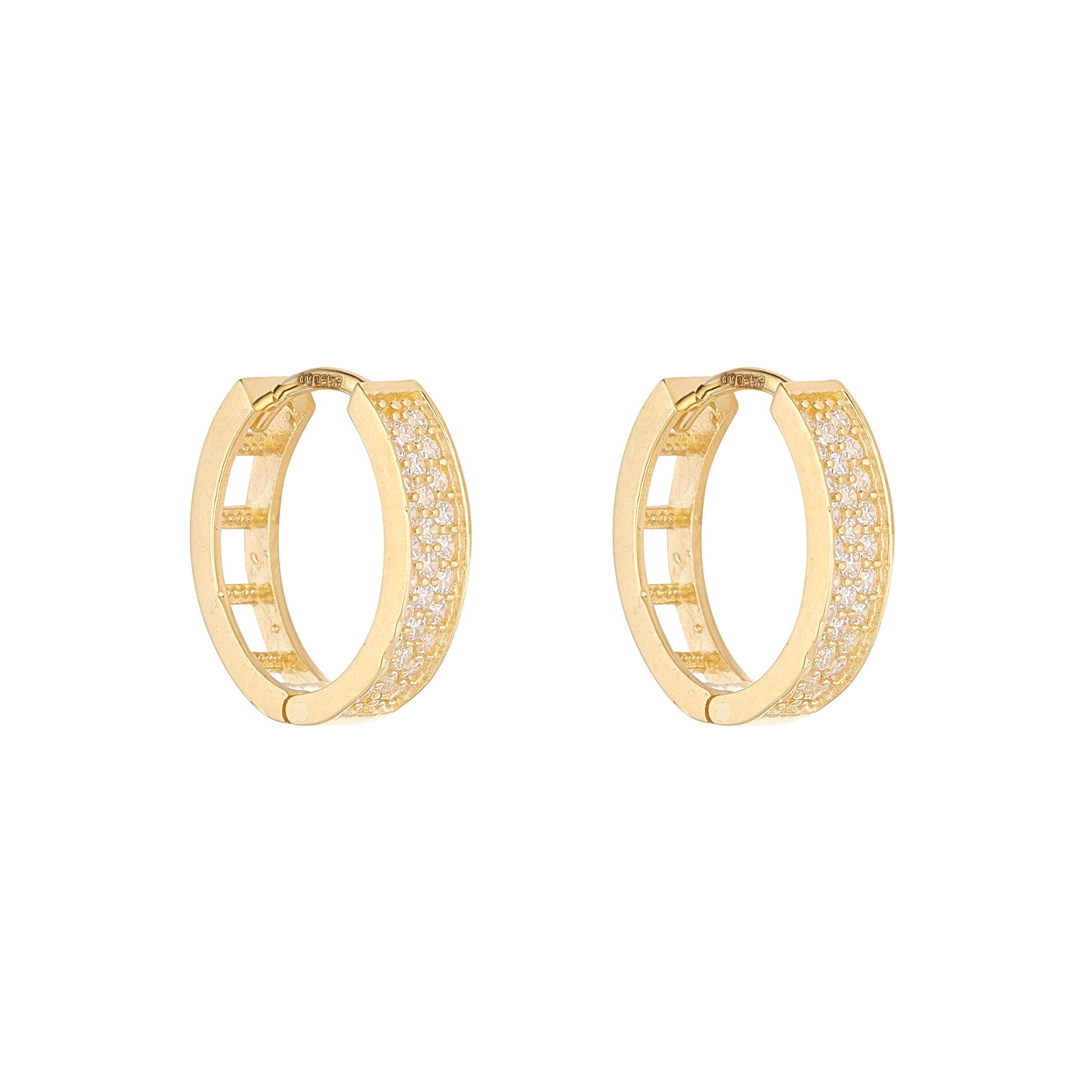 9ct Gold Three Row CZ Huggie Hoop Earrings | Oval - John Ross Jewellers