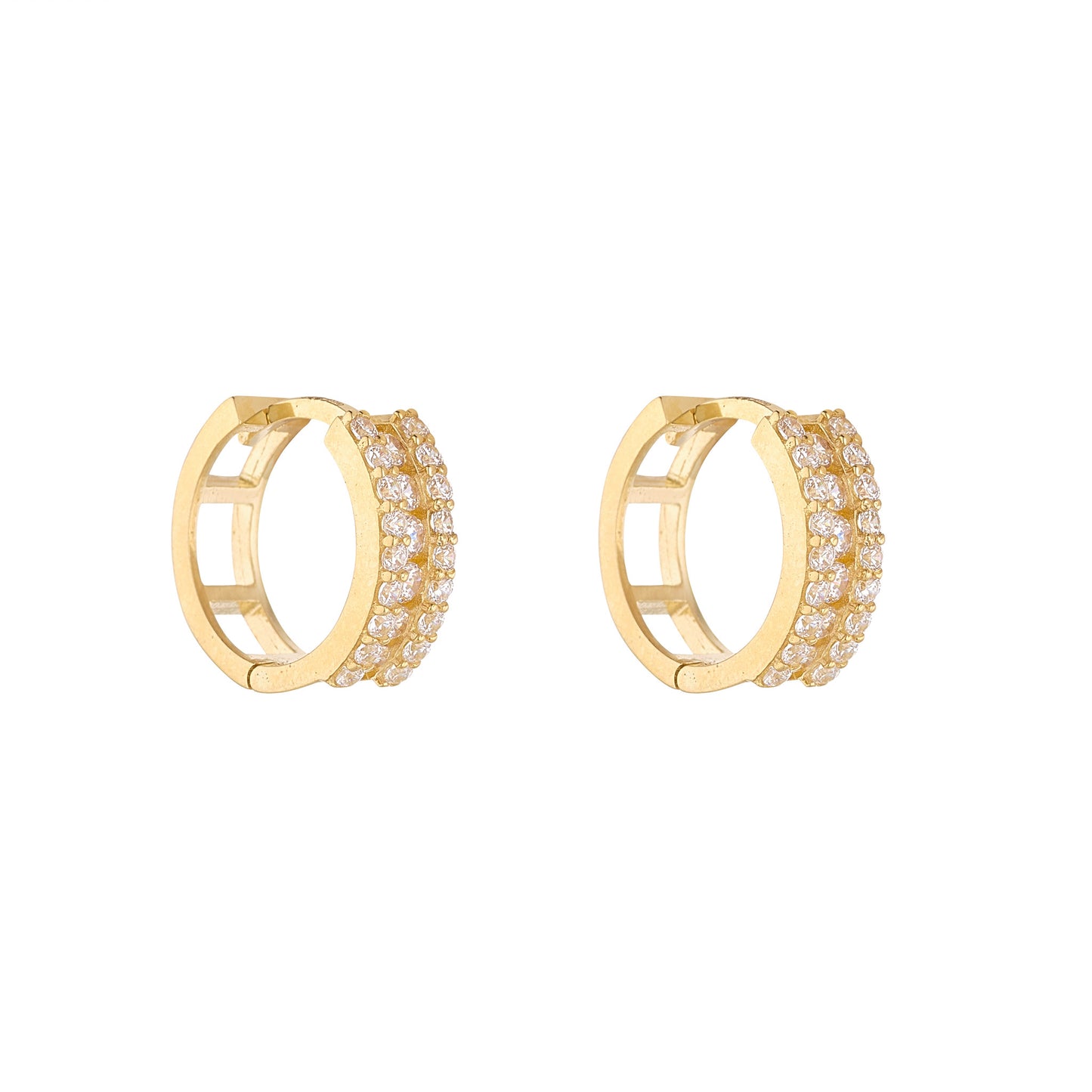 9ct Gold Three Row CZ Huggie Hoop Earrings | 10mm - John Ross Jewellers