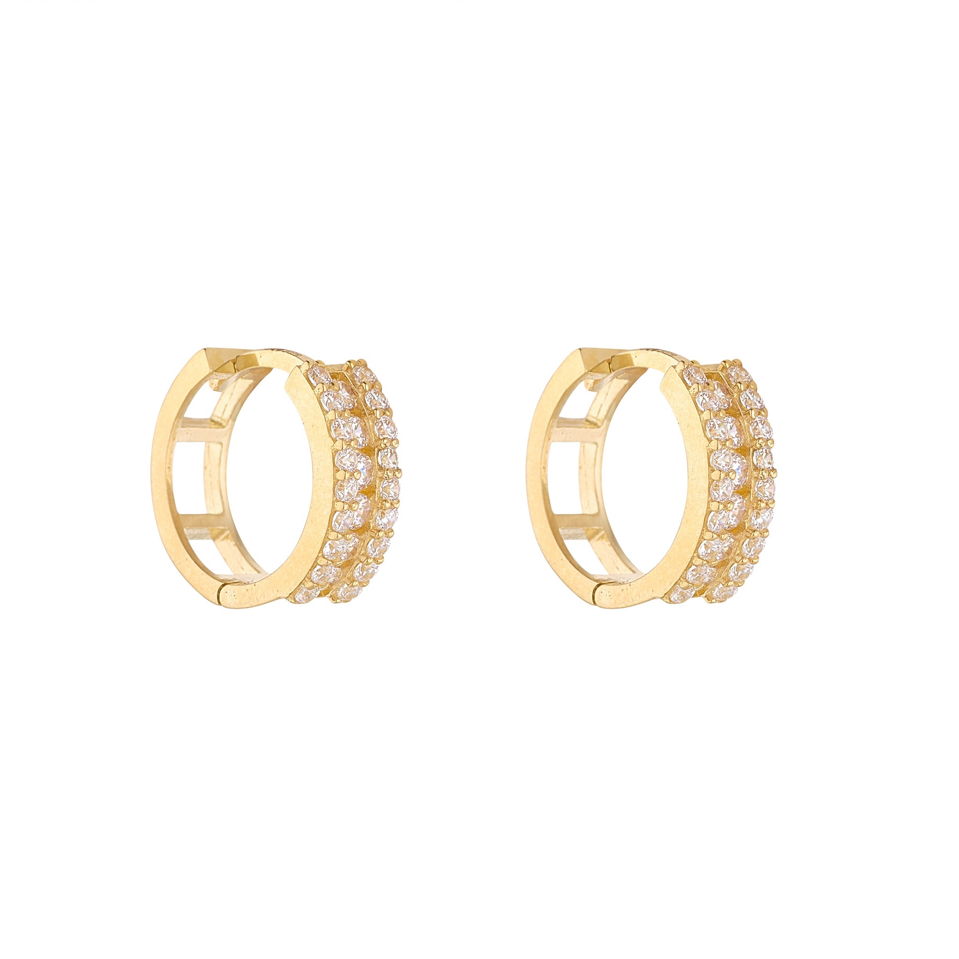 9ct Gold Three Row CZ Huggie Hoop Earrings | 10mm - John Ross Jewellers