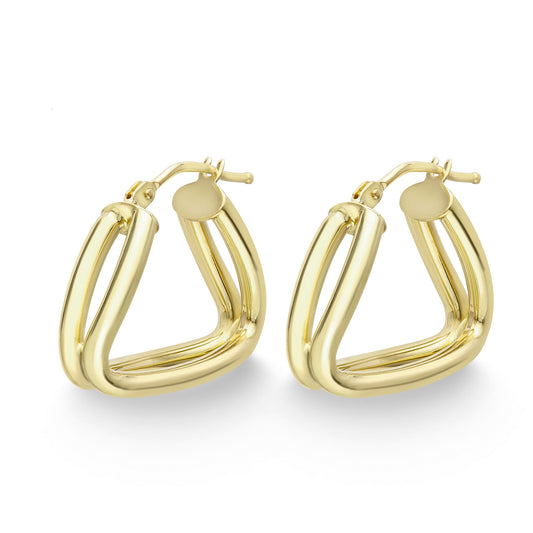 9ct Gold Double Tube Triangle Hoop Earrings - Medium - John Ross Jewellers