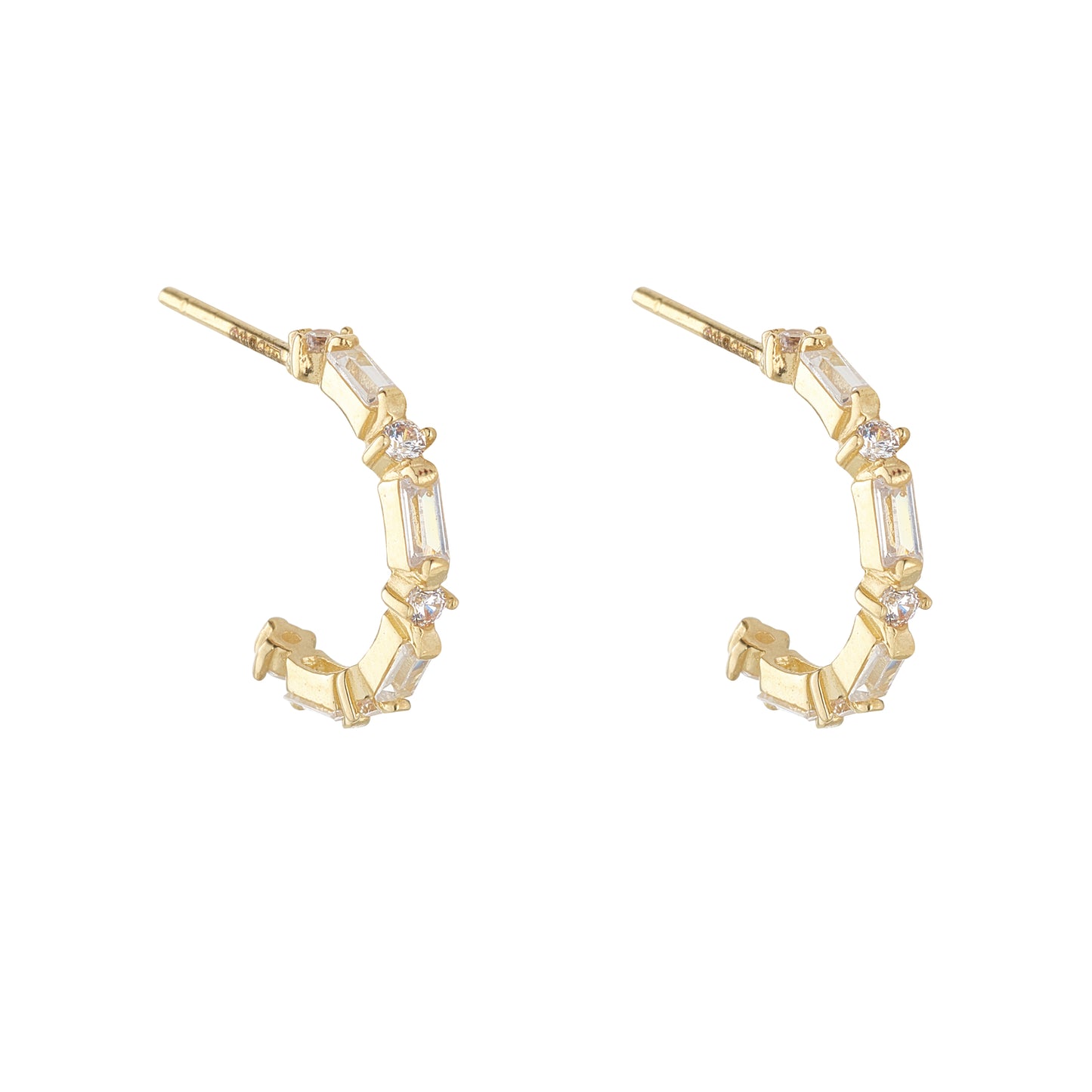 9ct Gold Baguette CZ Hoop Earrings | 10mm - John Ross Jewellers