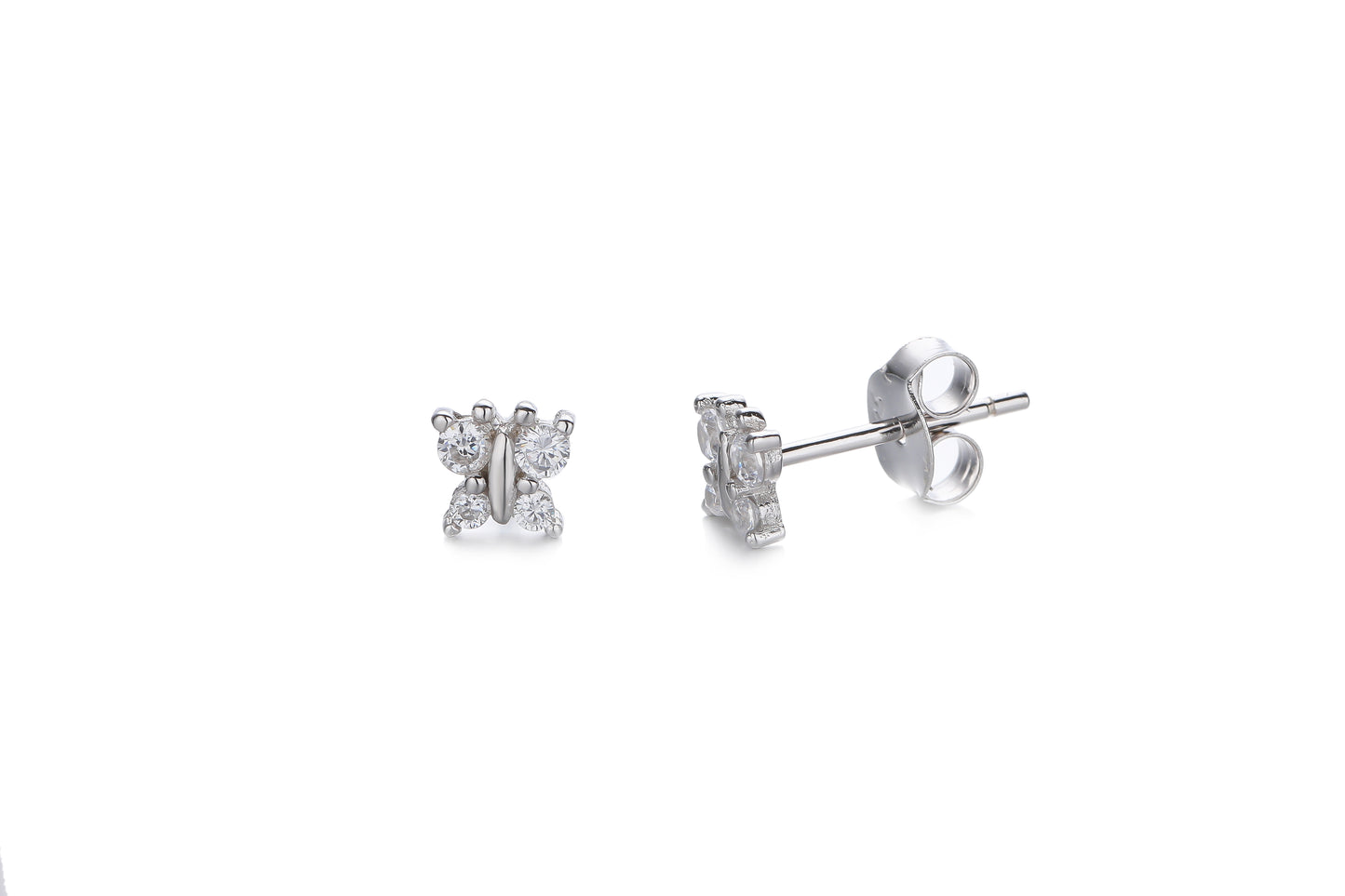 Silver Tiny CZ Butterfly Stud Earrings - John Ross Jewellers