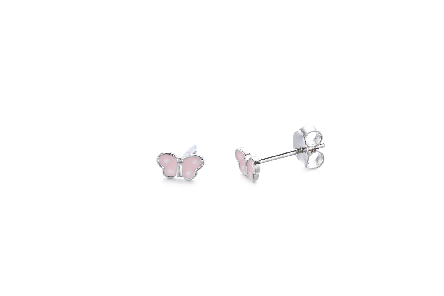 Silver Tiny Pink Butterfly Stud Earrings - John Ross Jewellers