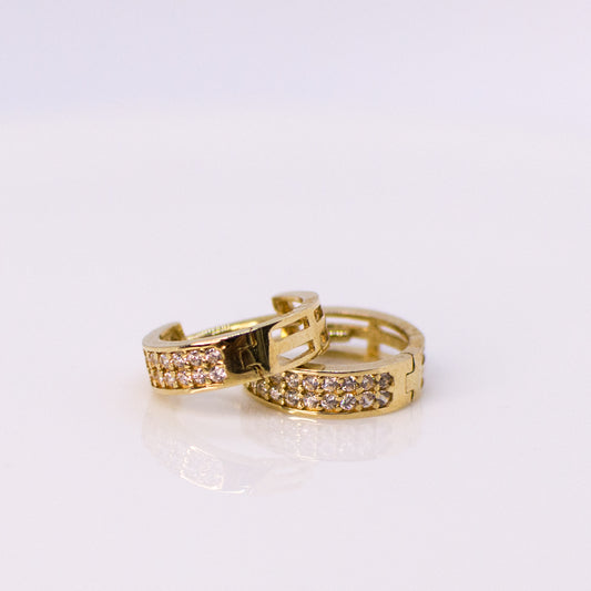 9ct Gold CZ Huggie Hoop Earrings - Double Row - John Ross Jewellers