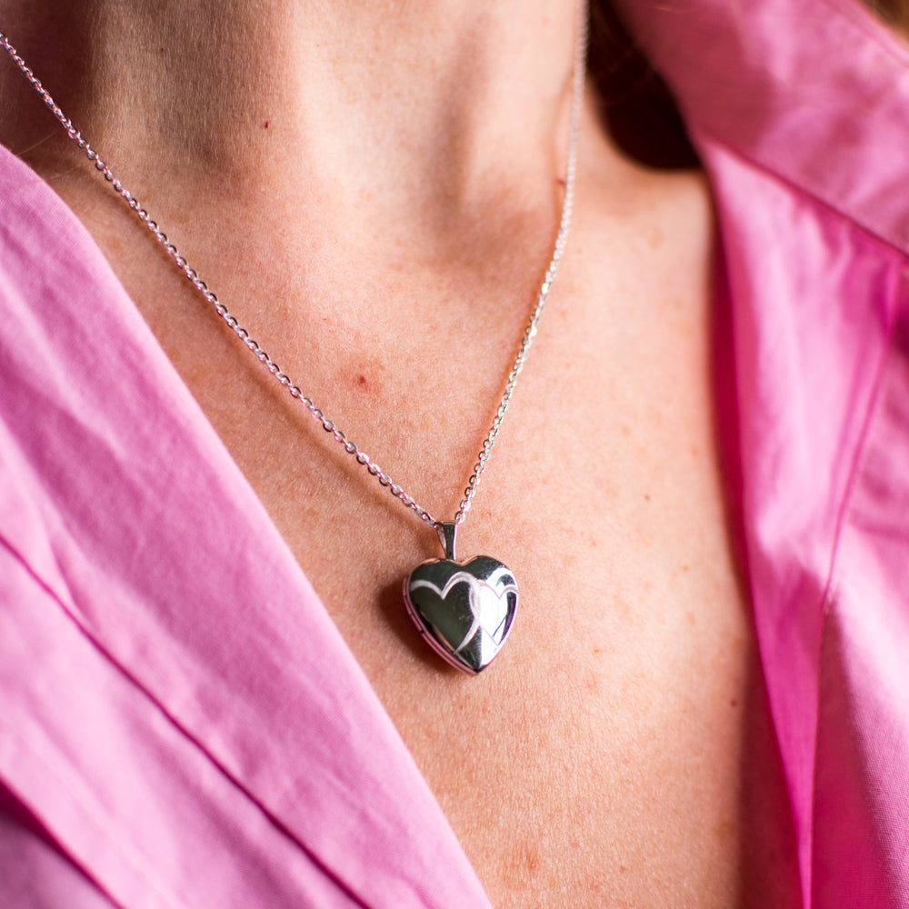 Silver Two Hearts Locket and Chain - John Ross Jewellers