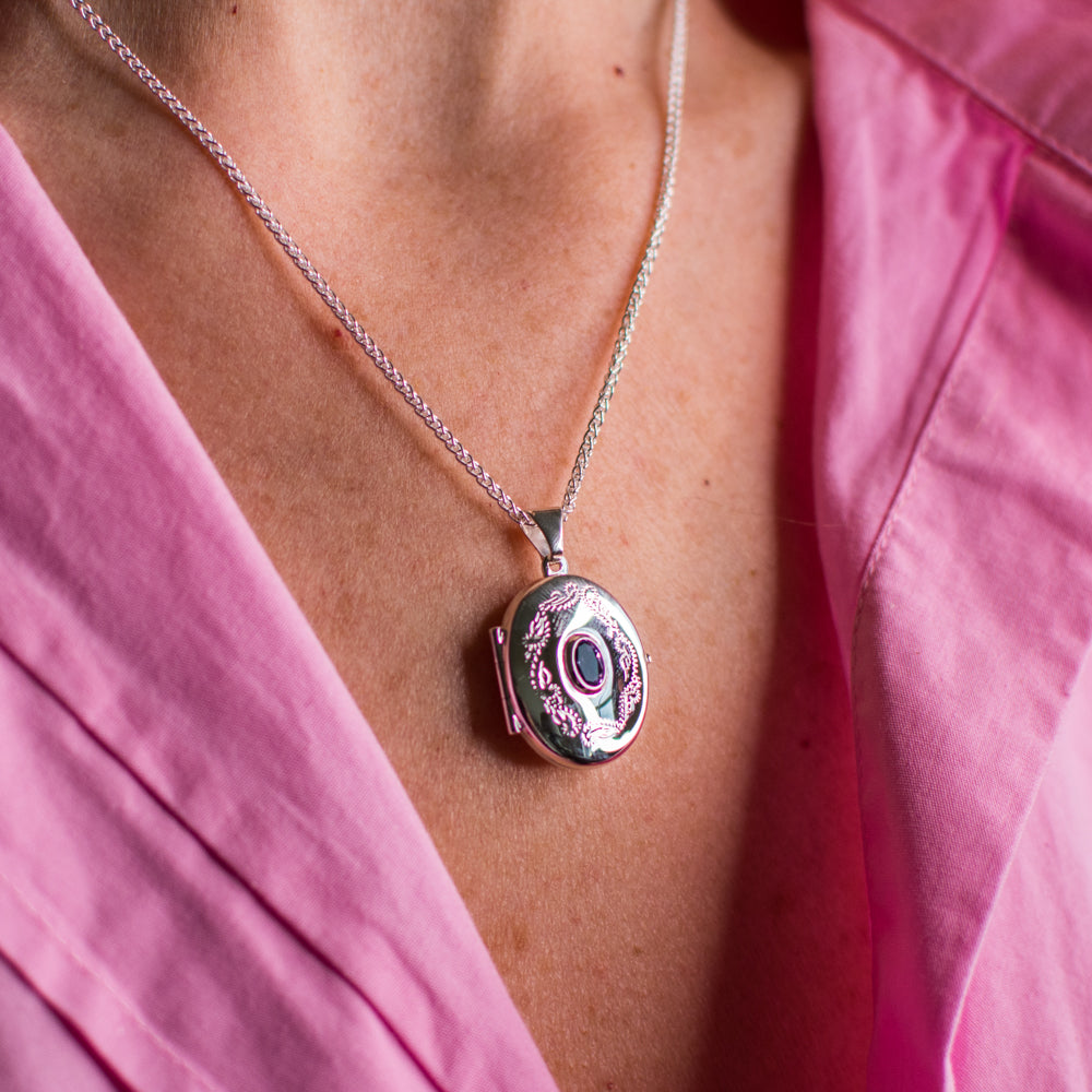 Silver Amethyst Oval Locket and Chain - John Ross Jewellers