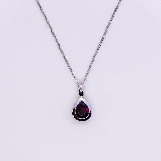 Silver Garnet Pear Necklace - John Ross Jewellers