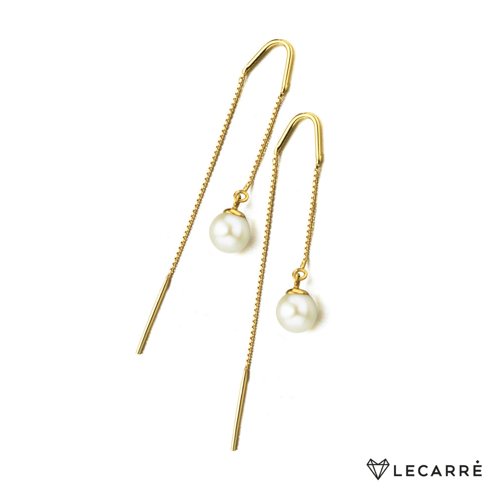 18ct Gold Freshwater Pearl Pull Through Drop Earrings - John Ross Jewellers